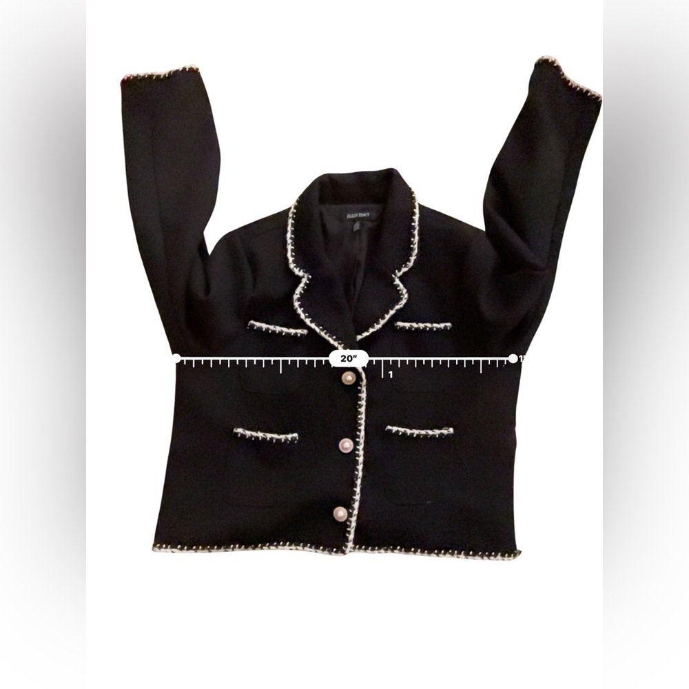 Ellen Tracy Black Boucle Blazer Pearl Buttons NWT L French Style Tweed Trim - Picture 12 of 14